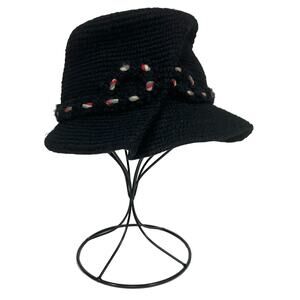 Everitt Needlepoint Vintage Women’s Hat Fascinator Black Cloche Woven Rope Band